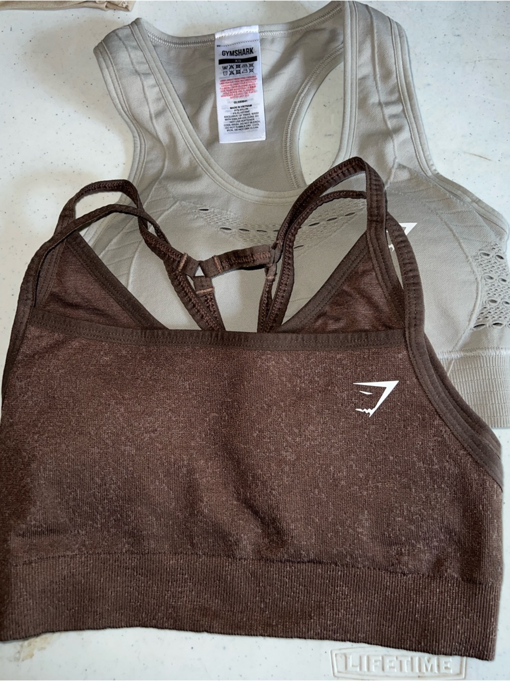 Gymshark Brown Seamless Sports Bra with White Logo bundle of 2 NWOT